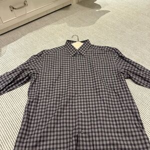Brioni Black and Gray Plaid Button Down Shirt